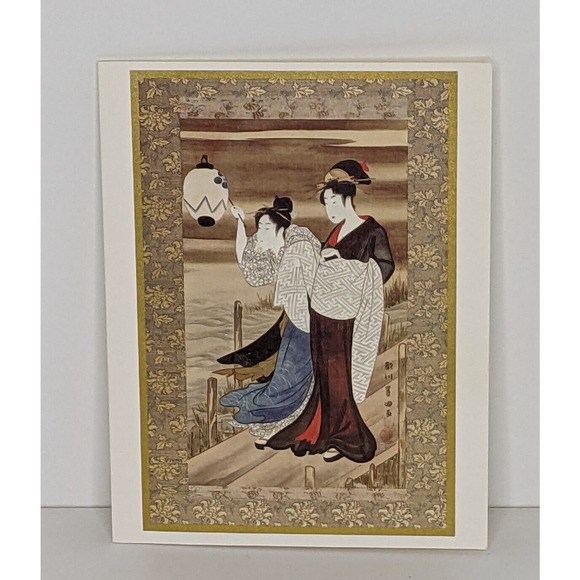 Japanese Art Utagawa Toyokuni 3 Blank Cards(1769-1825) GEISHA AND MAID - Picture 2 of 5